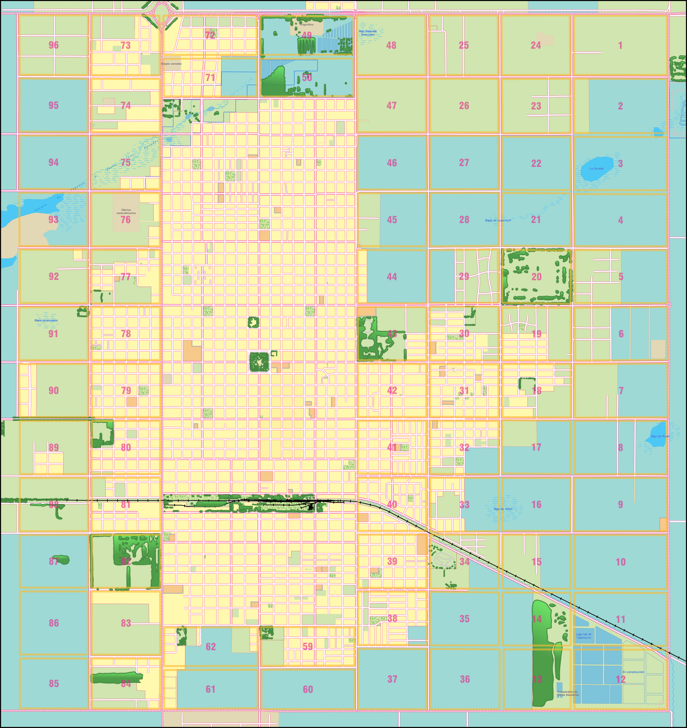Plano de chacras de Venado Tuerto 2026 con numeración y calles anchas